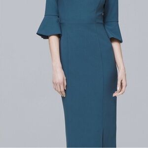 White House Black Market Blue Body Perfecting Ruffle sleeve sheath dress size 12
